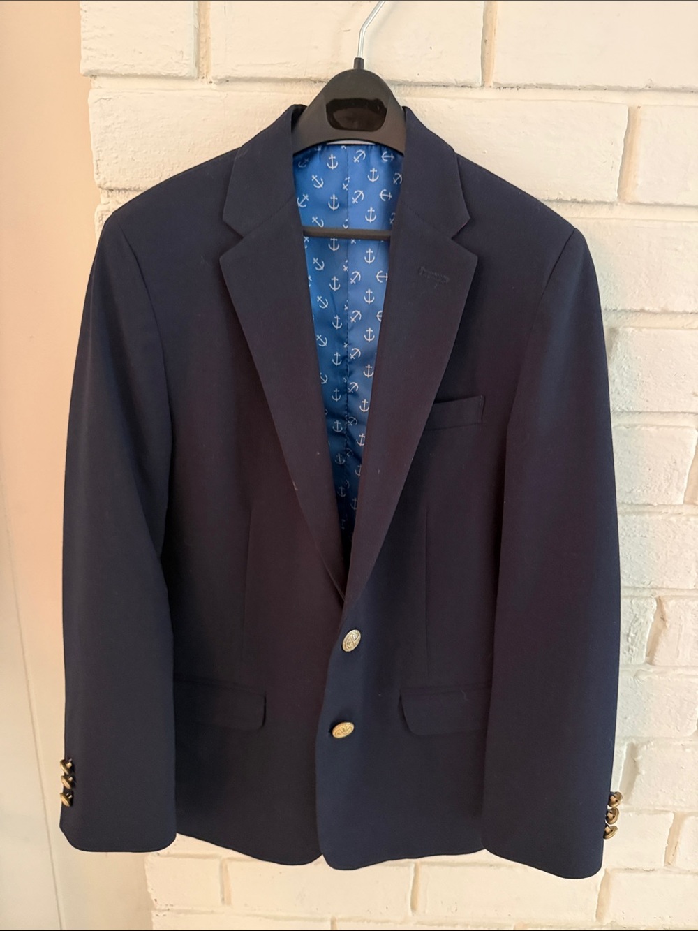 crown & ivy Navy Blazer with Anchor-Print Lining